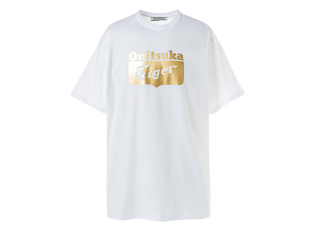 Men's Onitsuka Tiger Logo Tee Clothing Real White/Rich Gold | 28657TIUV