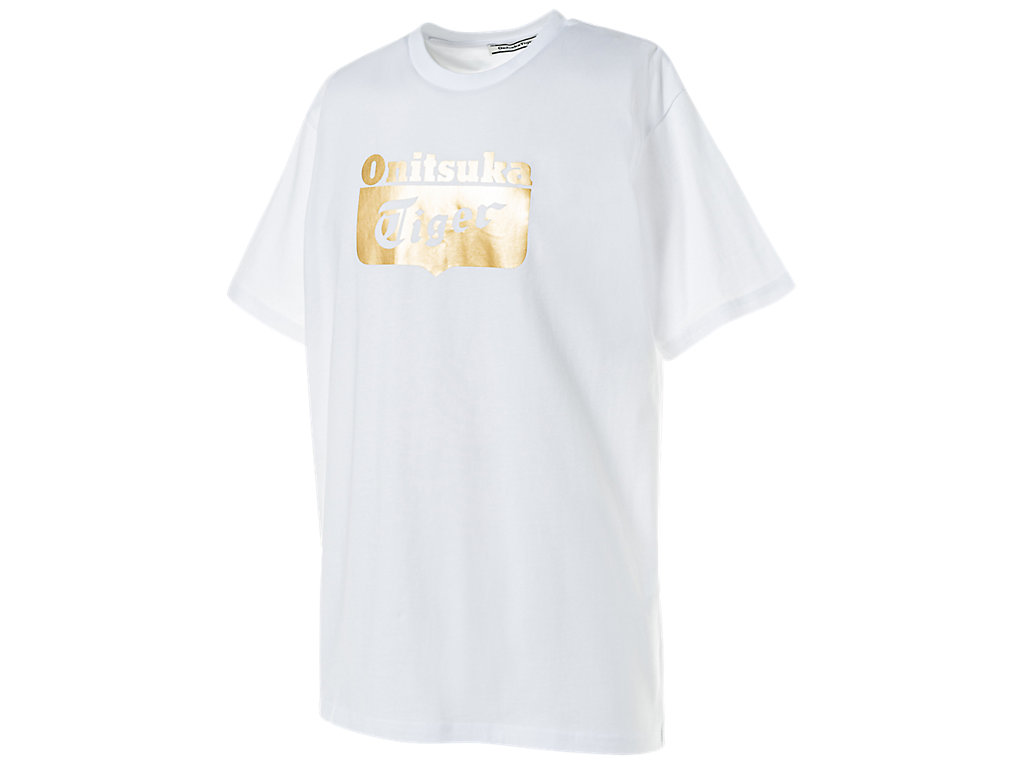 Men's Onitsuka Tiger Logo Tee Clothing Real White/Rich Gold | 28657TIUV