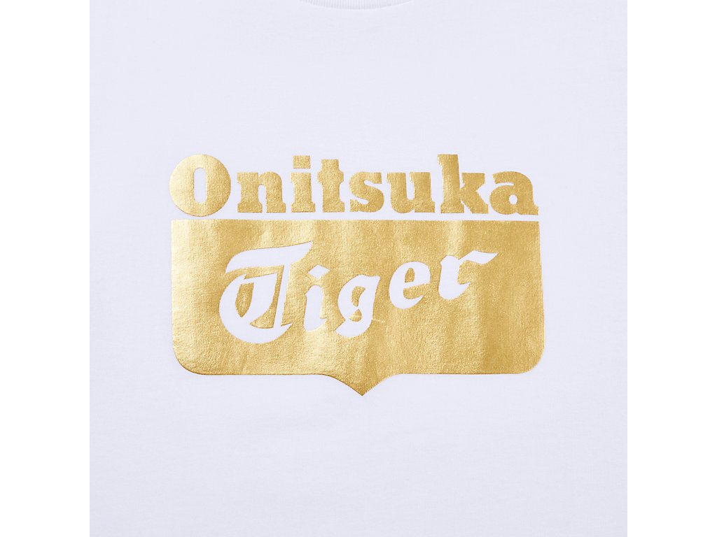 Men's Onitsuka Tiger Logo Tee Clothing Real White/Rich Gold | 28657TIUV