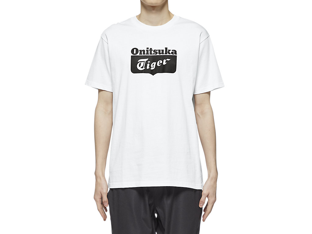 Men\'s Onitsuka Tiger Logo Tee Clothing White/Black | 04925KVSQ