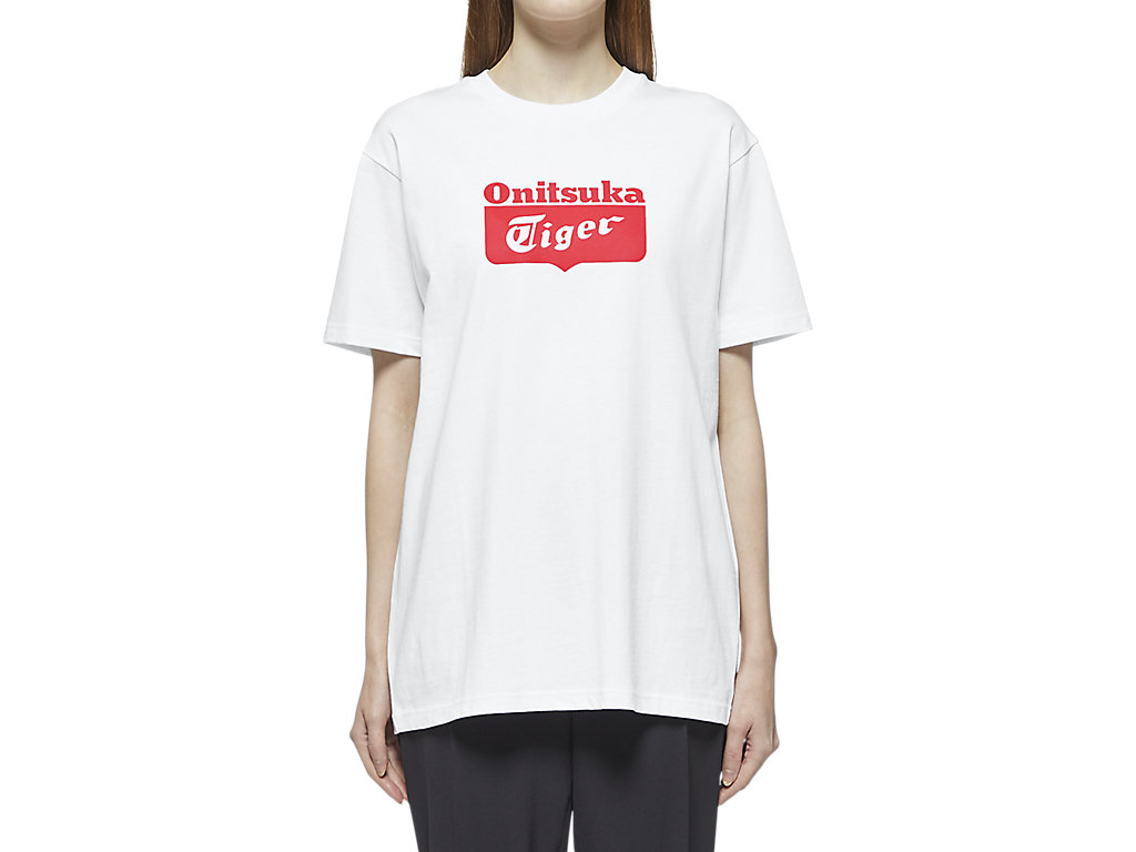 Men's Onitsuka Tiger Logo Tee Clothing White/Red | 09674RMCB