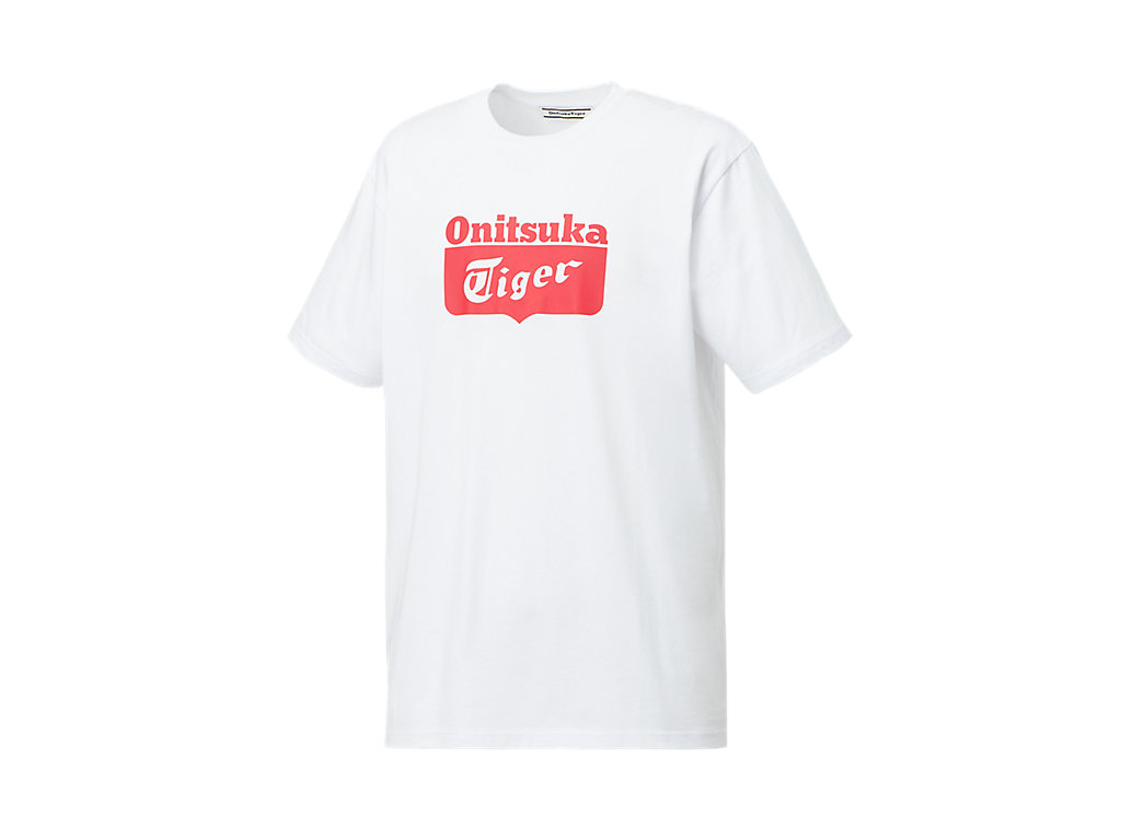 Men's Onitsuka Tiger Logo Tee Clothing White/Red | 09674RMCB