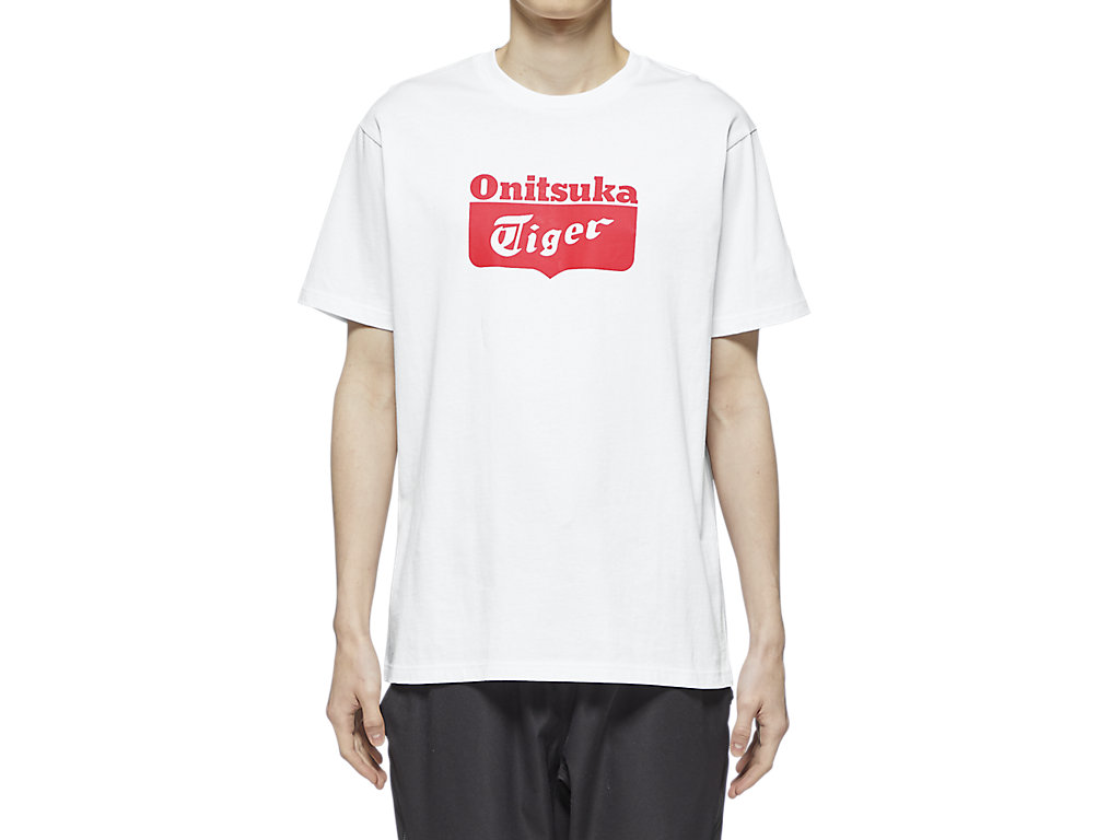 Men\'s Onitsuka Tiger Logo Tee Clothing White/Red | 09674RMCB