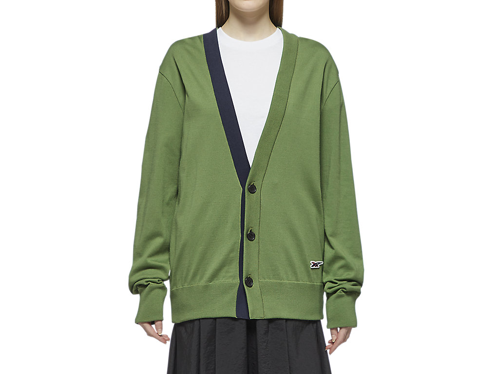 Women's Onitsuka Tiger Knit Cardigan Clothing Bright Green | 04265IUPA