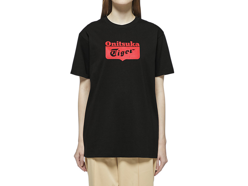 Women's Onitsuka Tiger Logo Tee Clothing Black/Red | 56073BUCD