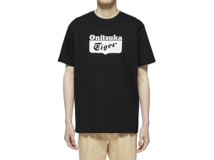 Men's Onitsuka Tiger Logo Tee Clothing Black/White | 65801BFXJ