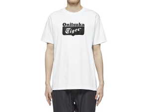 Men's Onitsuka Tiger Logo Tee Clothing White/Black | 04925KVSQ